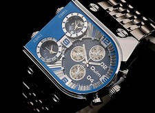 Dual Timer Herrenuhr Blau Silber Farben Armband Männer Uhr im Chrono Look