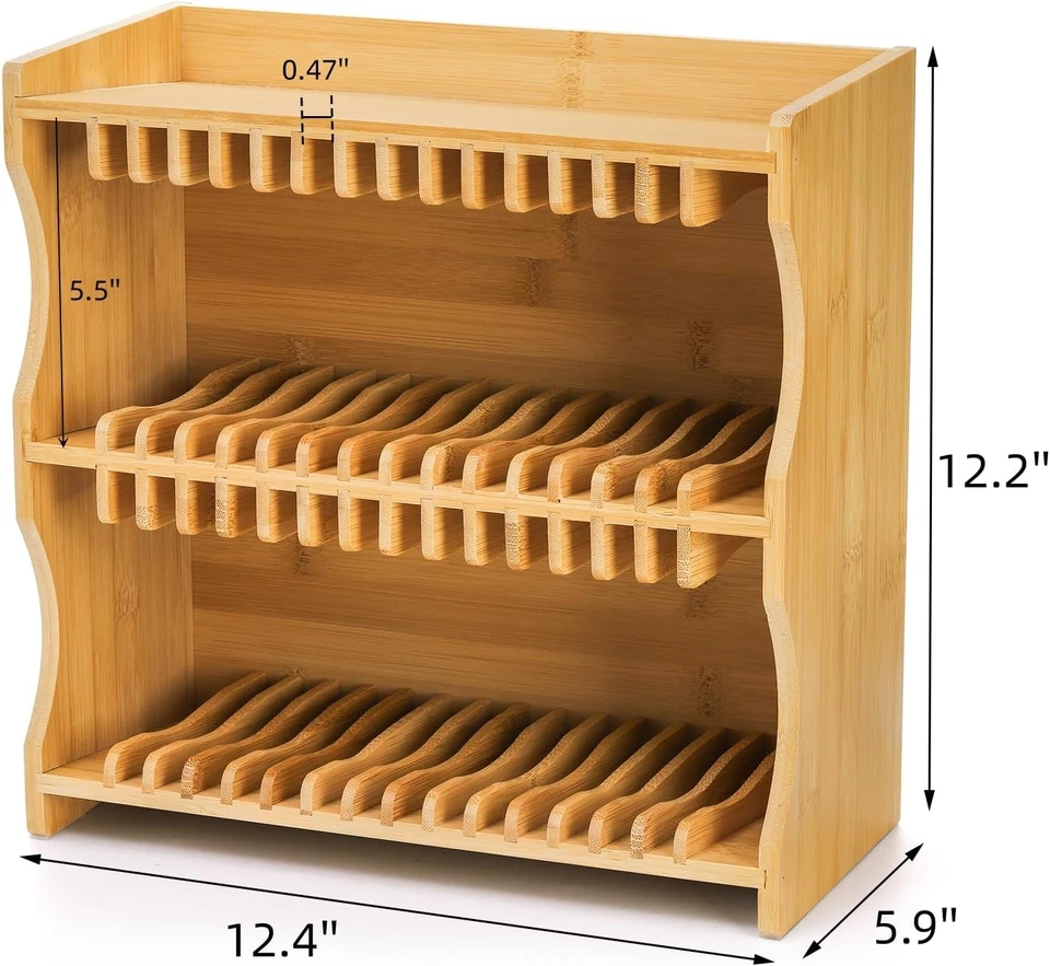 Soporte para CD, organizador de estante para CD de bambú con pies de goma, estante de exhibición de DVD para Foto 2 de 4