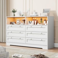 Modern 6 Drawer Dresser ,Wood Dressers & Chests of Drawers with LED Lights