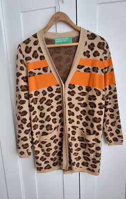 United Colors Of Benetton Strickjacke Animal Print / Gestreift Orange / Braun Größe S