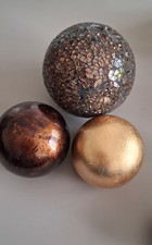 Set of 3 Gold / Bronze/Brown Ceramic Balls Orbs Decorative Balls Spheres