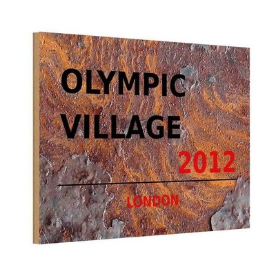 Holzschild 12x18 cm Olympic Village 2012 England Deko Geschenk Holz Schild