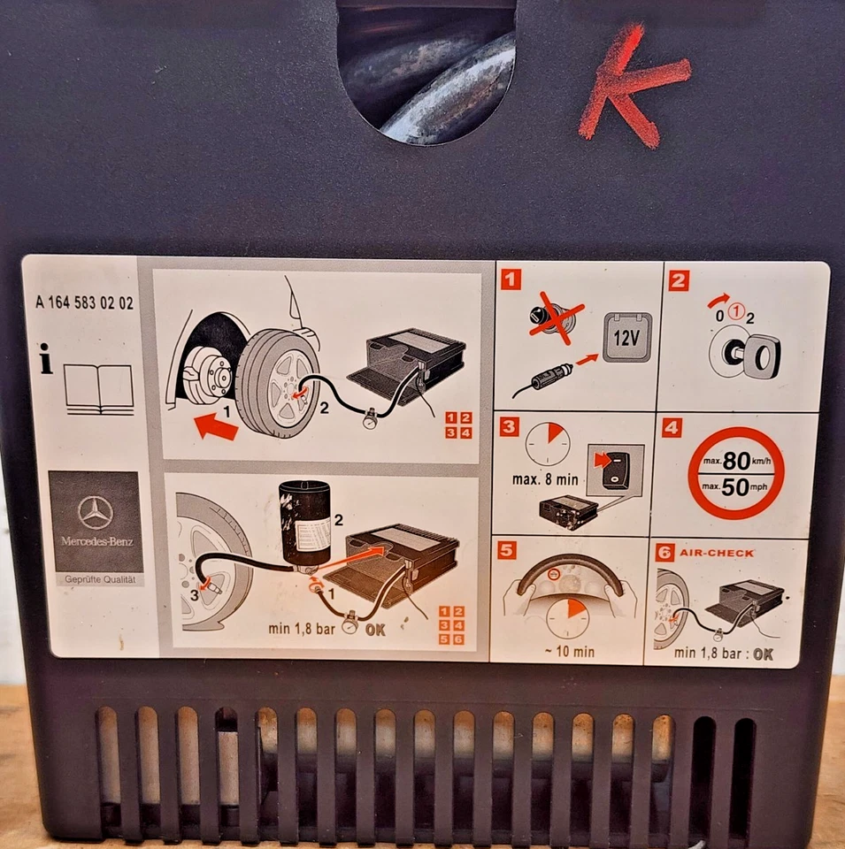 Mercedes-Benz R350 2006 kit de bomba de compresor de aire de neumáticos estuche portátil A0005838202 Foto 2 de 4