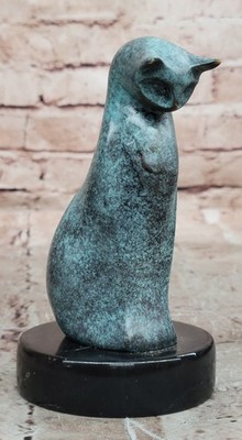 Abstract Mid Century Bronze Cat Sculpture Handmade Feline Figurine Hand Made Art