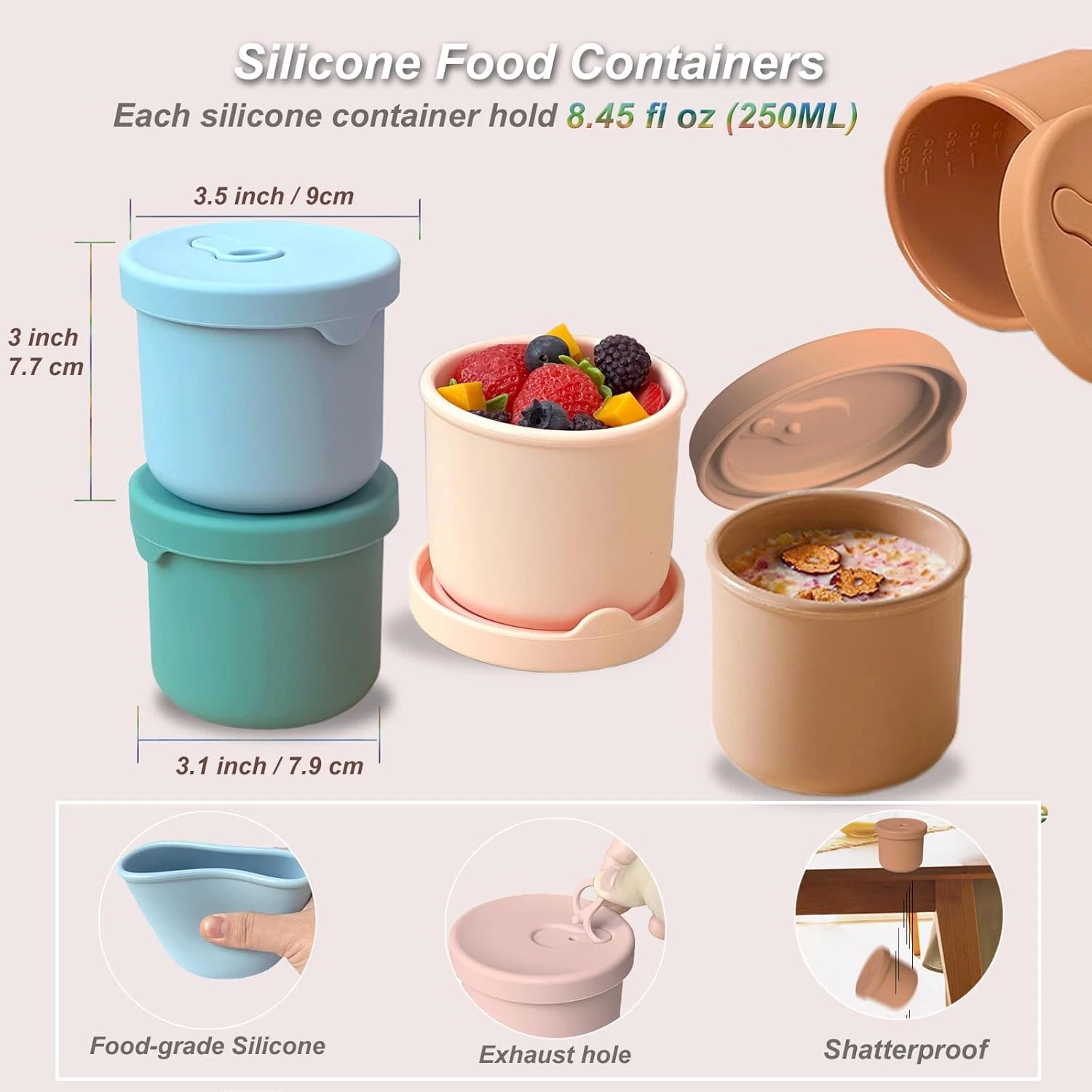 8.5 OZ Silicone Food Storage Containers Baby Food Jars with Airtight Lids & Snac
Opens in a new wind