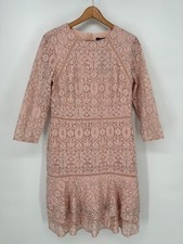 Lauren Ralph Lauren Dress Womens 10 Pink Lace Drop Waist A Line 3/4 Sleeve