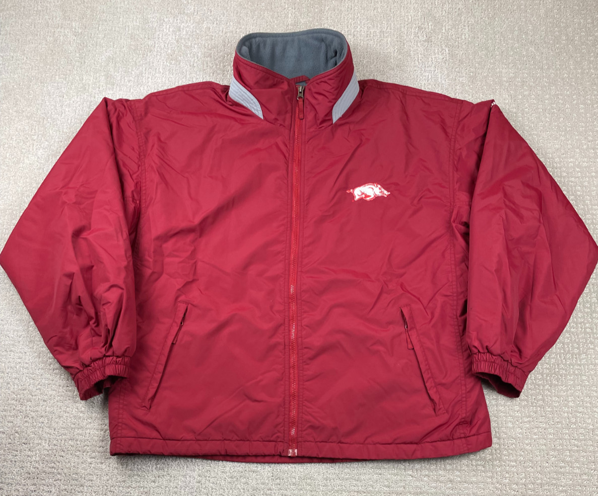 Arkansas Razorbacks Columbia Jacket Mens Large Red Windbreaker Fleece Lined NCAA