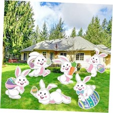 6 Pcs Easter Yard Signs Outdoor Large Bunnies Lawn Decor with Stakes Tumbling