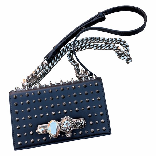 Authentic Alexander McQueen Genuine Leather Spiked Studded Ring Chain Handbag