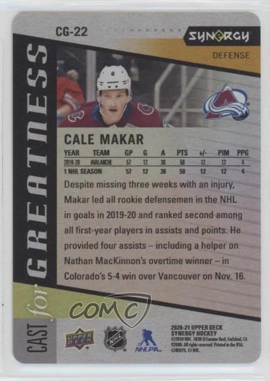 2020-21 Upper Deck Synergy Cast for Greatness Purple Cale Makar #CG-22 - Image 2 of 2