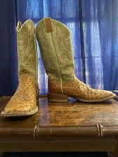 JUSTiN light green and orangish Ostrich print leather Men’s Boot (Lex)