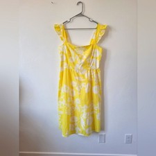 Studio One New York Midi Dress Floral Yellow Smocked Ruffle Cottagecore Boho XL