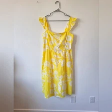Studio One New York Midi Dress Floral Yellow Smocked Ruffle Cottagecore Boho XL