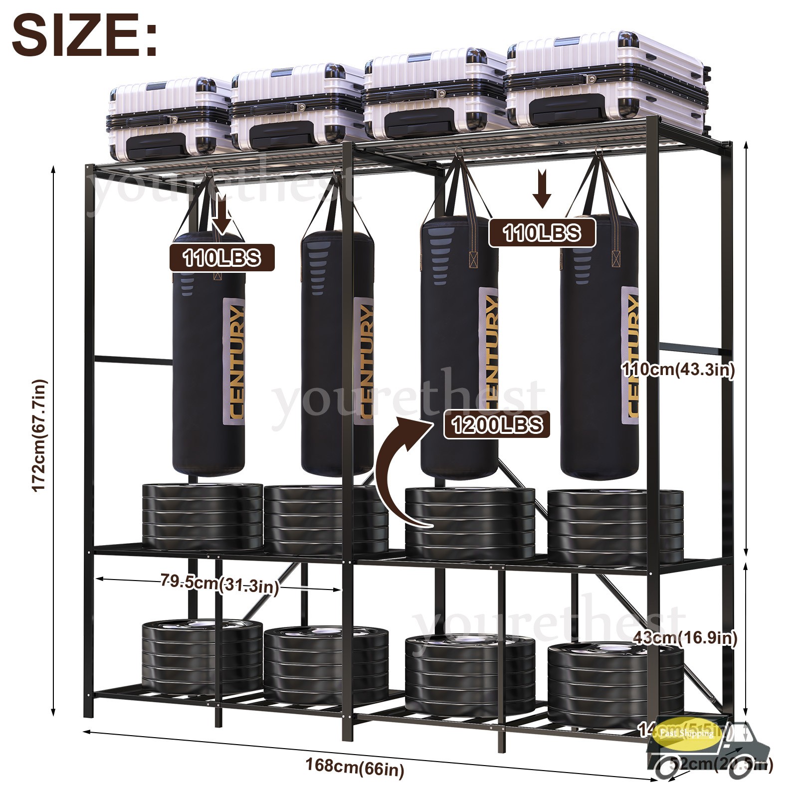 66" Assembled Wardrobe Closet Portable Closet System w/Cover Heavy Duty 3000 Lbs
