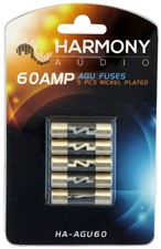 Harmony Audio HA-AGU60 Car Stereo Fuseholder 5 Pack 60 Amp AGU Fuses - Nickel