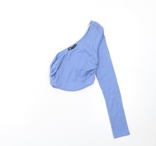 ZARA Women Blue One Shoulder Cropped Long Sleeve Top Size S