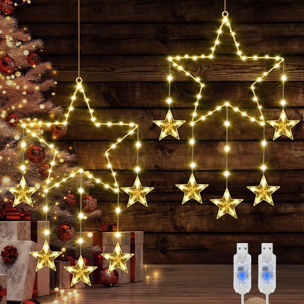 Abverkauf FüR LED Fensterdeko Weihnachten Beleuchtet, 2 StüCk 62 LED W-image