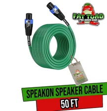 Speakon to Speakon Cable by FAT TOAD | 50ft Professional 12GA Pro Audio Green