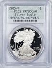 2005-W PCGS PR70DCAM American Silver Eagle Old Green Doily Holder