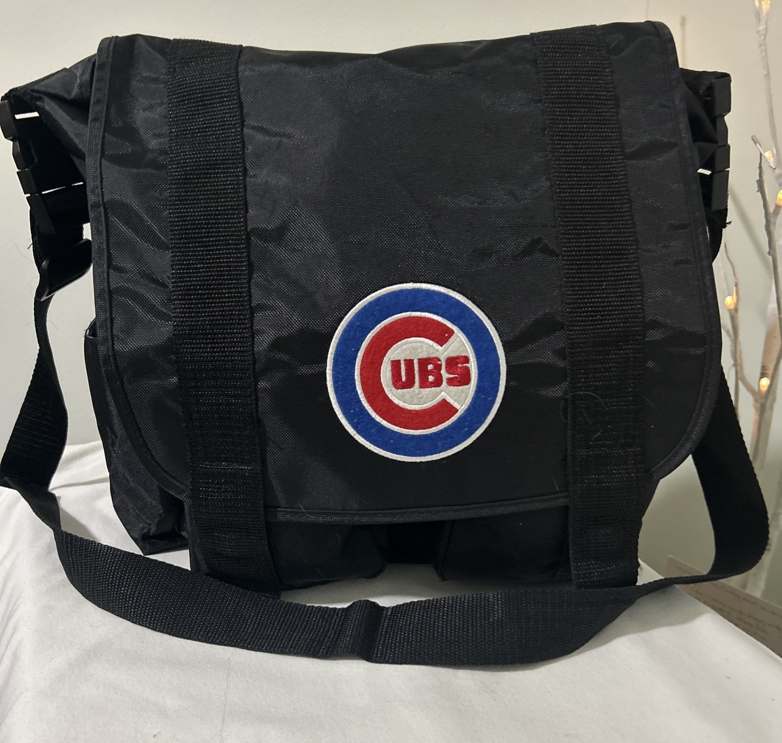 MLB Baseball Chicago Cubs Diaper Laptop Messenger Bag Black With Crossbody Strap