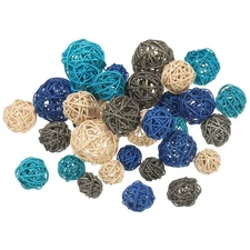 36 Pcs Wicker Rattan Balls Deep Blue/Blue/Gray /Natural 4 Size