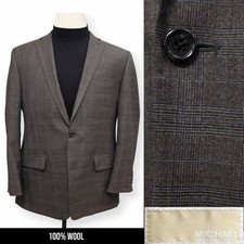 MICHAEL KORS mens brown blue PLAID 100 WOOL sport coat suit jacket blazer 42 R