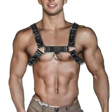Punk PU Leather Harness for Man Adjustable One Size, Black