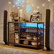 Home Bar Unit with LED Light Liquor Wine Cabinet Bar Table with  Power Outlets