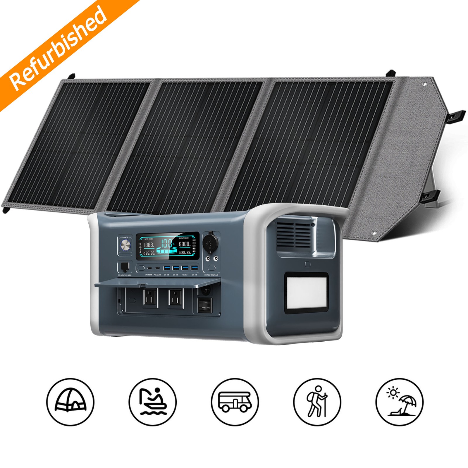 1800W/1600W Portable Power Station 1024Wh LiFePO4 Generator, 95W Solar Panel