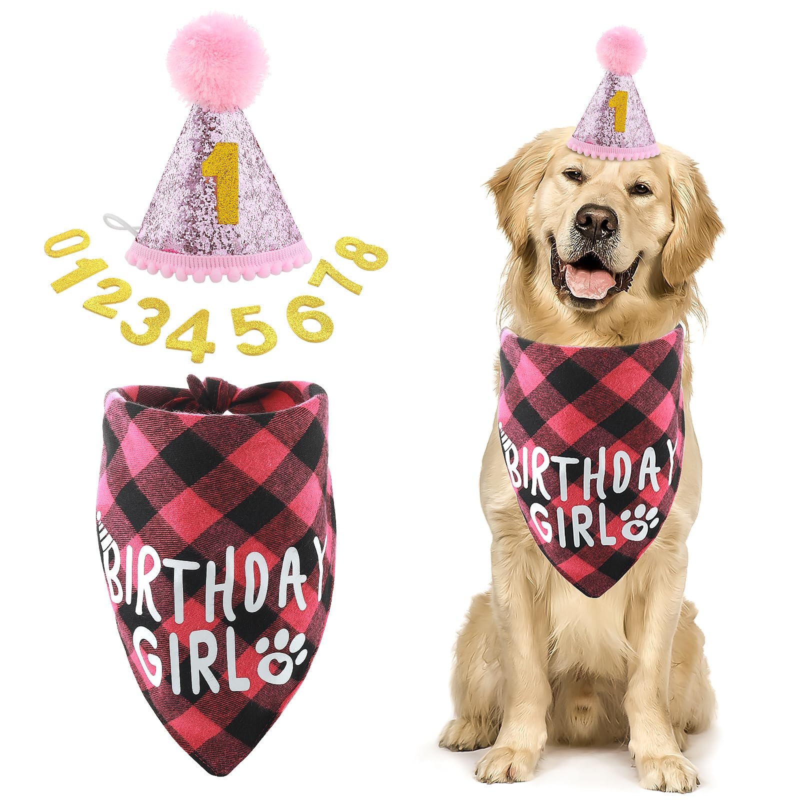 Cobee Set di accessori per compleanni di cani: bandana cappello cravatta e b