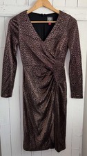Vince Camuto Women s Sz 2 Cocktail Dress Bronze Metallic Ruched Side- V-Neck