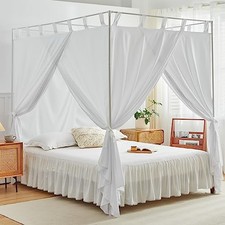 AIKASY Canopy Bed Curtains with Top Ties and Tie Backs for Bedroom White King