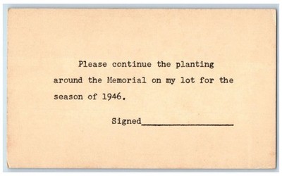 1946 Mt. Olivet Cemetery Planting Around Memorial Frederick MD Postal Card