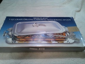 Vintage Original Silver Plated 3Qt Grape Oblong Casserole NIB