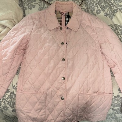 Burberry London Pink Quilted Jacket Nova Check Lining Made in England Womens L