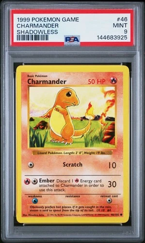 1999 Pokemon Game Base Set Charmander #46 Shadowless PSA 9