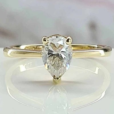 2CTW Pear Cut VVS1 Moissanite Solitaire Engagement Ring 14k Yellow Gold Plated