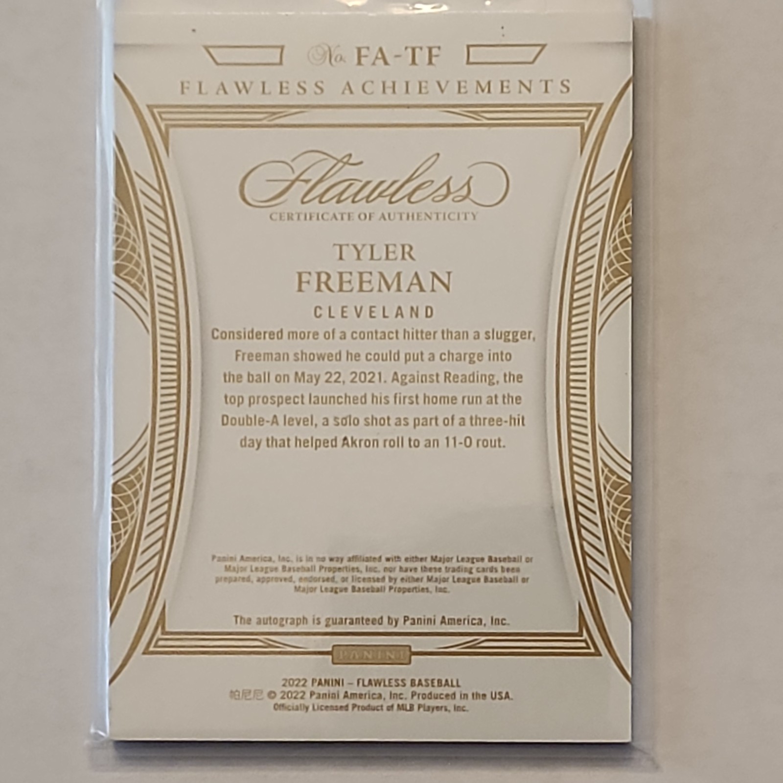 2022 Panini Flawless - Flawless Achievements Gold Auto Tyler Freeman #FA-TF 2/3 view 2