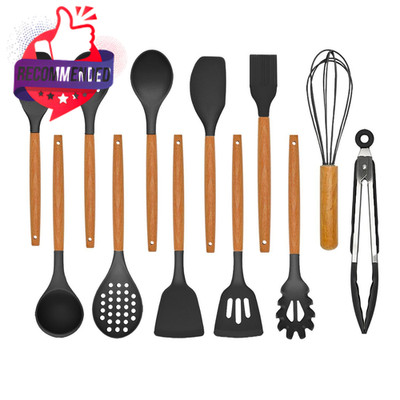 kitchen utensils set 12 piece silicone cooking cream white and black
