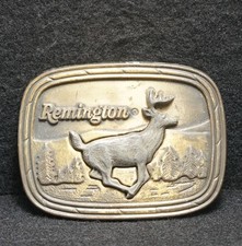 WG09120 AWESOME VINTAGE 1970s  REMINGTON  GUN MANUFACTURER BRASS BELT BUCKLE
