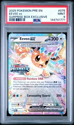 2025 POKEMON PRISMATIC-EN EVOLUTIONS SURPRISE BOX EXCLUSIVE EEVEE EX #75 PSA 9