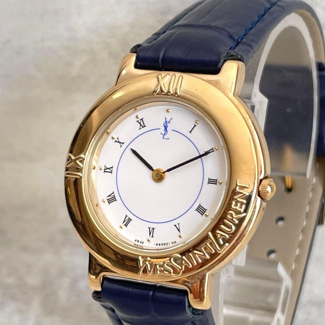 Good condition YSL Yves Saint Laurent Gold Roman Dial Boys Wa,18811