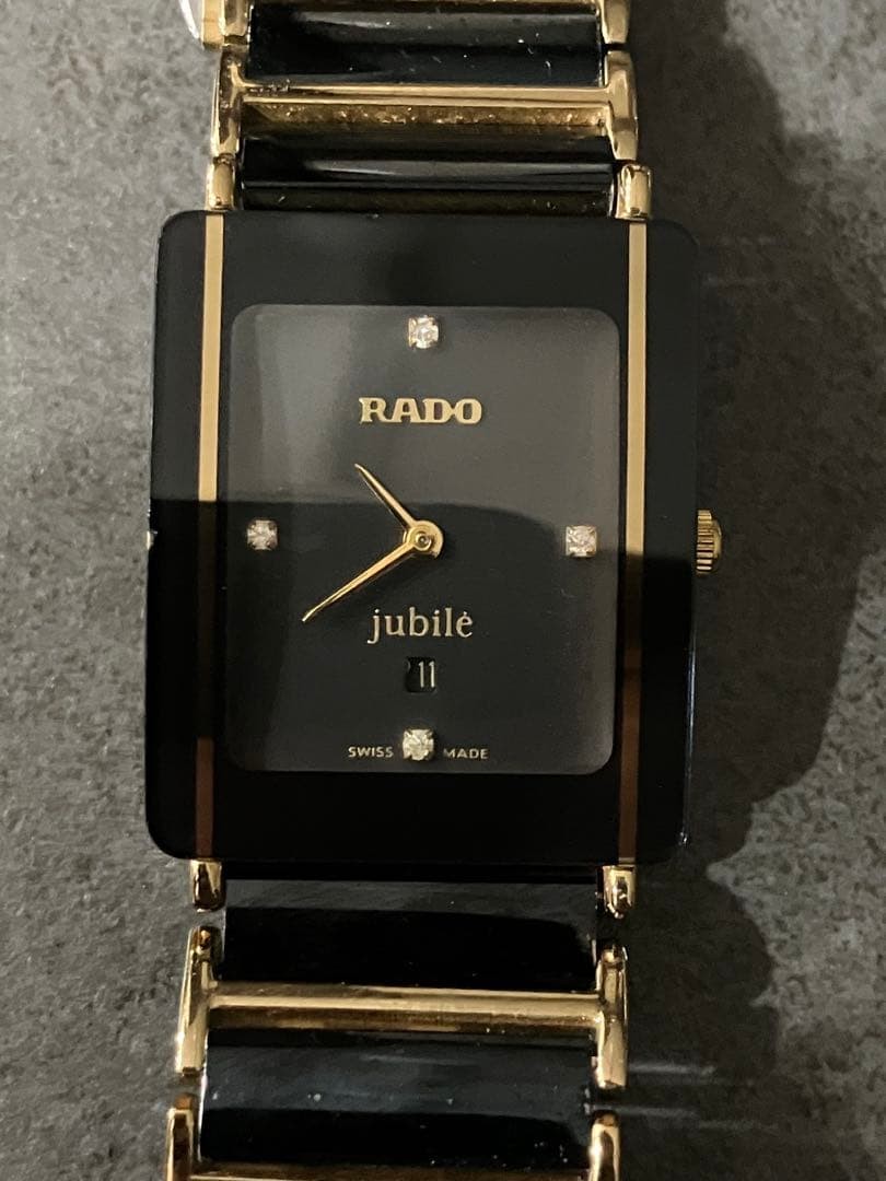 Rado Men Wristwatch Jubile Black Square Black Gold Quartz No Work