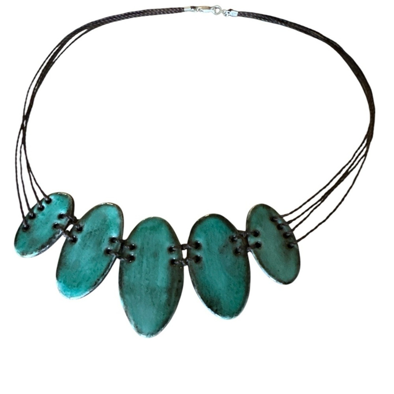 Artisan Handmade Teal Ceramic Statement Necklace … - image 3