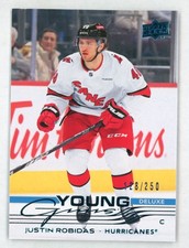2025-26 Upper Deck Justin Robidas /250 DELUXE Young Guns Rookie Hurricanes