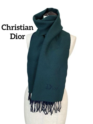 Authentique foulard Christian Dior motif logo vert 167 x 33 cm saison hiver
