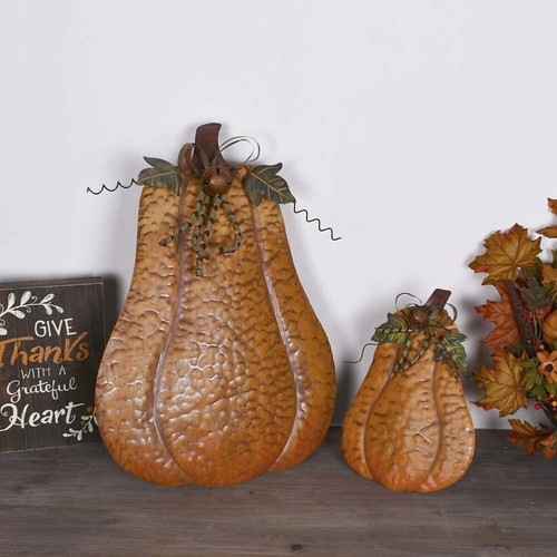 Metal Fall Pumpkin Decor, Indoor Outdoor Standing Flat Pumpkin Decoration Autumn - Picture 4 of 7