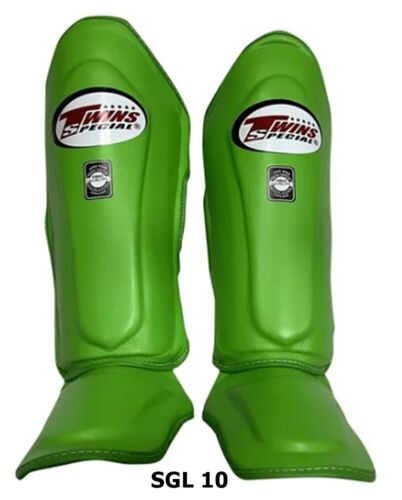 Shin Guards Twins SGL10 Special Leather Green MMA Boxing Protector Training Muay - Picture 9 of 9