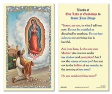 Tarjeta de Santa Oración Católica Laminada Juan Diego Nuestra Señora de Guadalupe