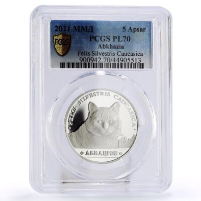 Abkhazia 5 apsars Endangered Wildlife Forest Cat PL70 PCGS silver